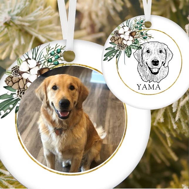 Golden Retriever Hund Hand Teckning Personlig Julgransprydnad Keramik (Skapare uppladdad)