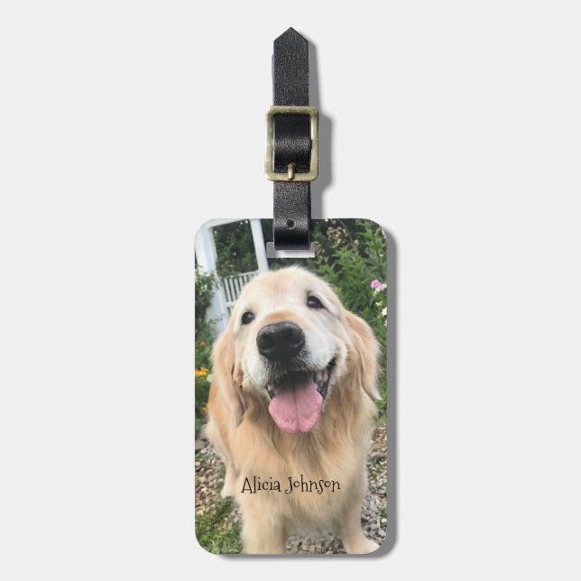 Golden Retriever-Hund i Blomsterträdgård Bagagebricka (Vertikal Framsida)