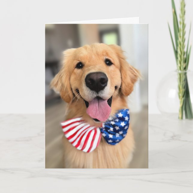 Golden Retriever Hund i Independence day Bow Tie Kort (Framsida)