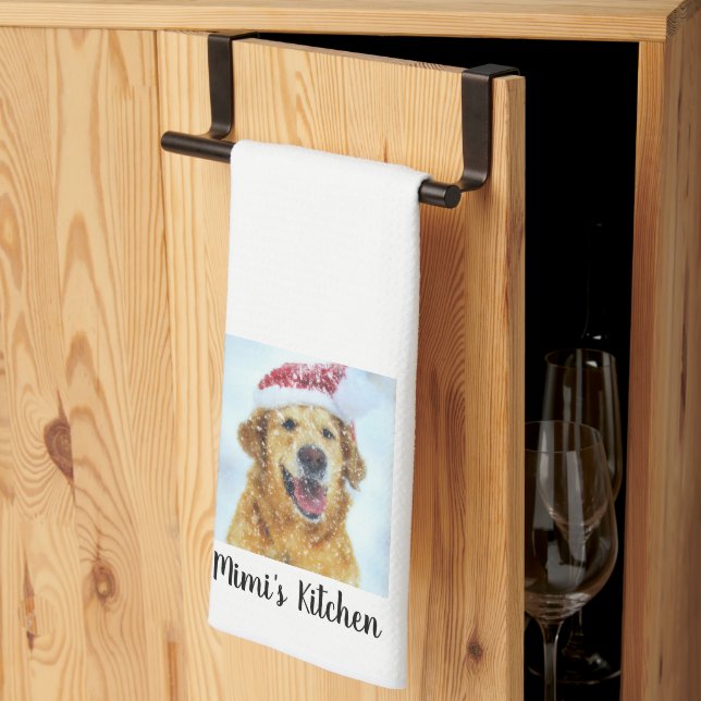Golden Retriever Hund i Santa Hat, Anpassningsbar  Kökshandduk (Thirds Fold)