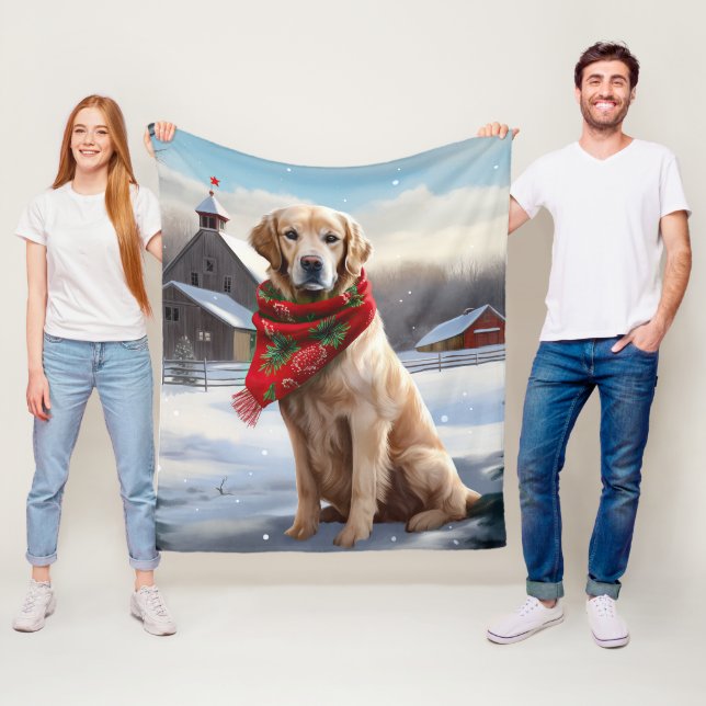 Golden Retriever Hund i Snö Jul Fleecefilt (På plats)