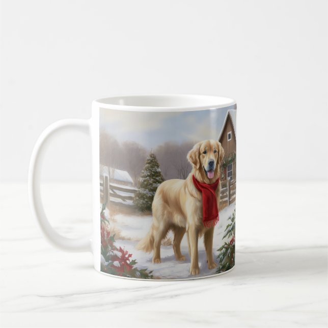 Golden Retriever Hund i Snö Jul  Kaffemugg (Vänster)