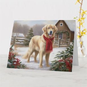 Golden Retriever Hund i Snö Jul Kort