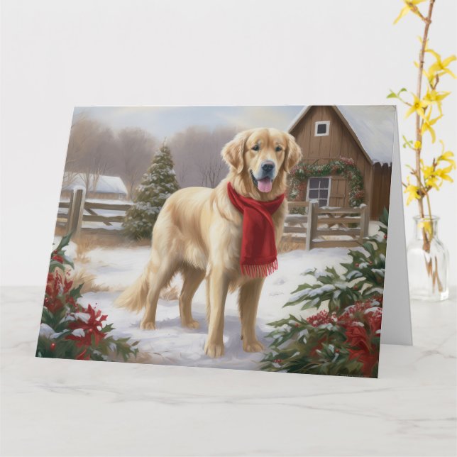 Golden Retriever Hund i Snö Jul Kort (Gul blomma)