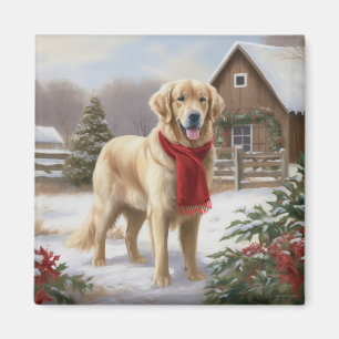 Golden Retriever Hund i Snö Jul Magnet