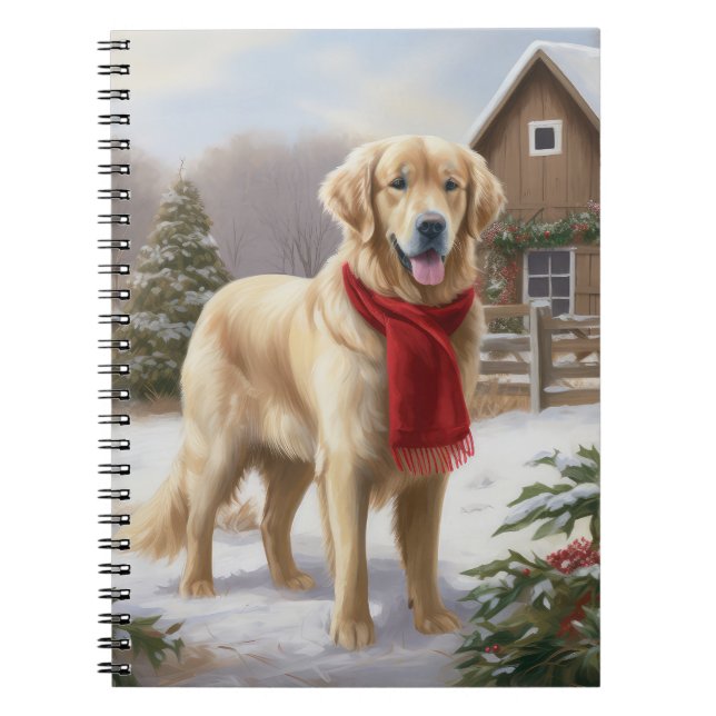 Golden Retriever Hund i Snö-julen Anteckningsbok (Framsidan)