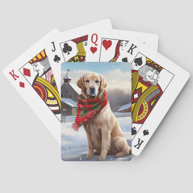 Golden Retriever Hund i Snö-julen Casinokort (Baksidan)