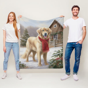 Golden Retriever Hund i Snö-julen Fleecefilt