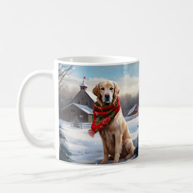 Golden Retriever Hund i Snö-julen Kaffemugg (Vänster)