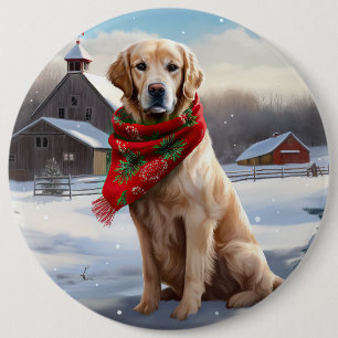 Golden Retriever Hund i Snö-julen Knapp