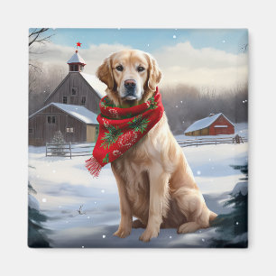 Golden Retriever Hund i Snö-julen Magnet