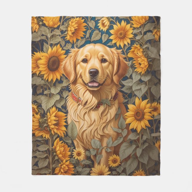 Golden Retriever-Hund i solrosblomman Fält Fleecefilt (Framsidan)