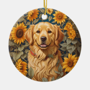 Golden Retriever-Hund i solrosblomman Fält Julgransprydnad Keramik