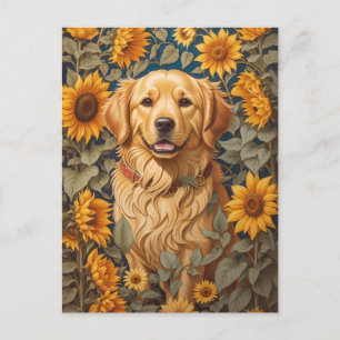 Golden Retriever-Hund i solrosblomman Fält Vykort