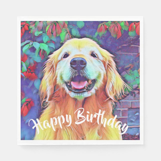 Golden Retriever Hund i Vibrant Färg Birthday Pappersservett (Framsidan)