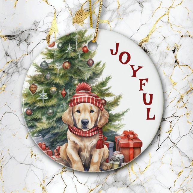 Golden Retriever Hund i Winter Scarf och Hat Julgransprydnad Keramik (Skapare uppladdad)