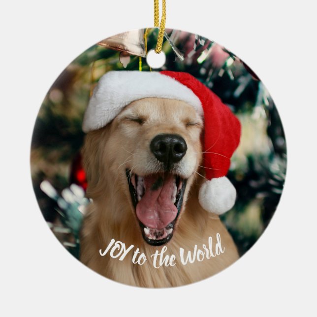Golden Retriever Hund Joy till jul i världen Julgransprydnad Keramik (Framsidan)