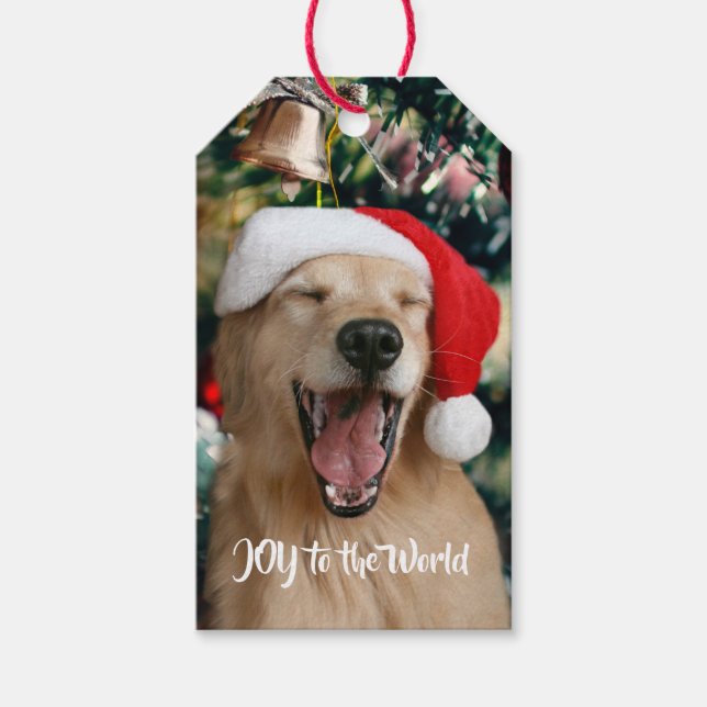 Golden Retriever Hund Joy till jul i världen Presentetikett (Framsidan)
