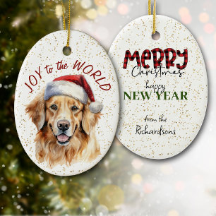 Golden Retriever Hund Joy till världen Julgransprydnad Keramik