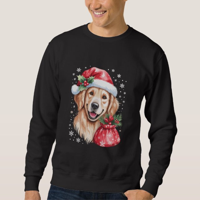 Golden Retriever Hund Jul Belysning Högtidlig Fest Lång Ärmad Tröja (Framsida)