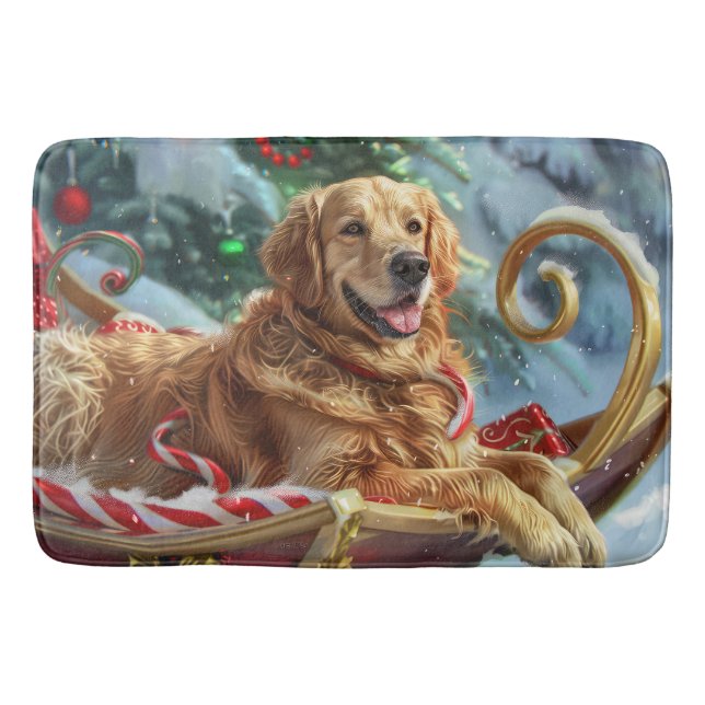 Golden Retriever Hund Jul Festive Badrumsmatta (Framsidan)