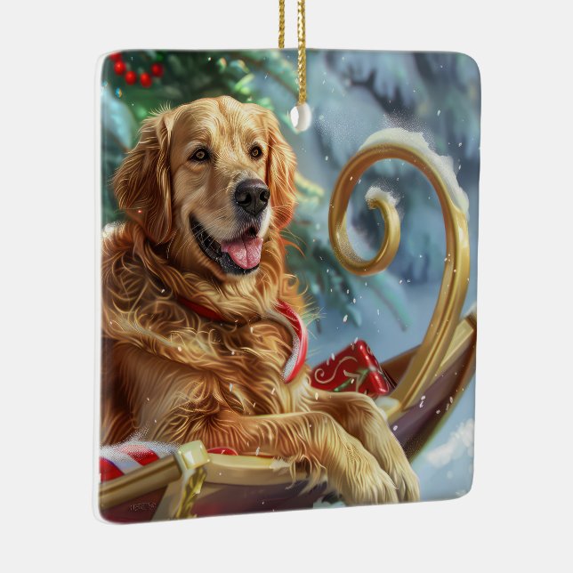Golden Retriever Hund Jul Festive Julgransprydnad Keramik (Höger)