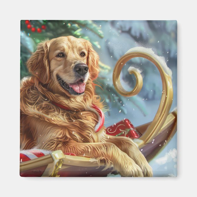 Golden Retriever Hund Jul Festive Magnet (Framsidan)