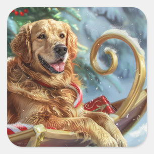 Golden Retriever Hund Jul Festlig Fyrkantigt Klistermärke