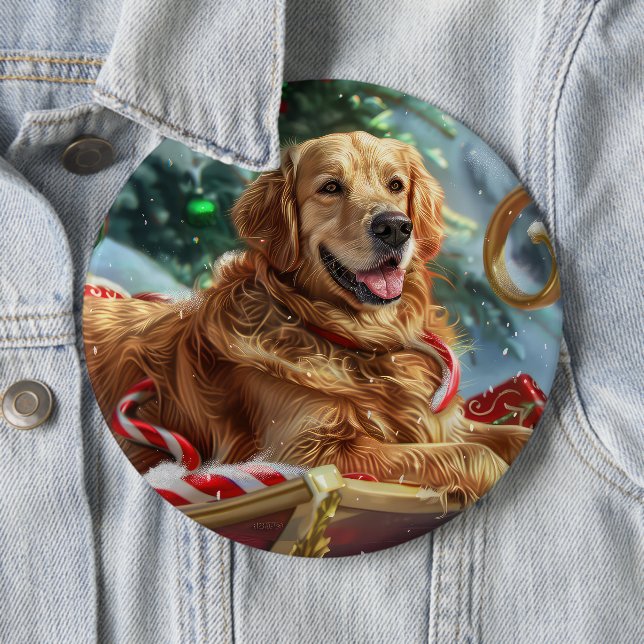 Golden Retriever Hund Jul Festlig Knapp (In Situ)