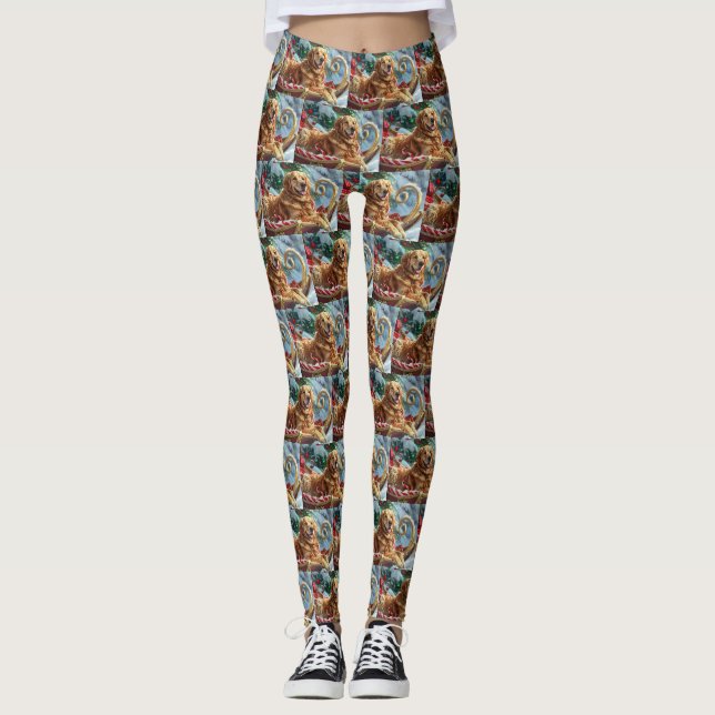 Golden Retriever Hund Jul Festlig Leggings (Framsida)