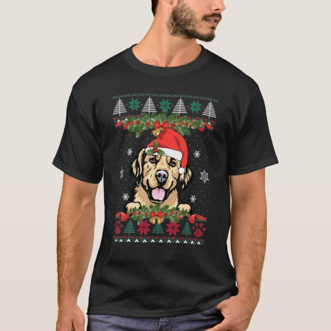 Golden Retriever Hund Julafton Santa Funny Ugly Ch T Shirt (Framsida)