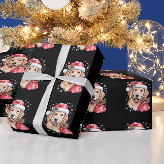 Golden Retriever Hund Julbelysning Höjdpunkt Julfe Presentpapper (Helgdagar)