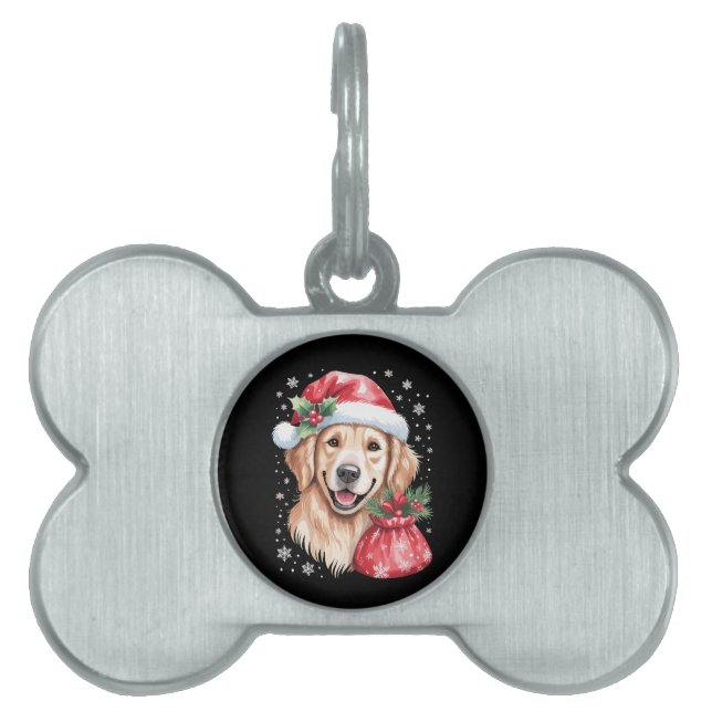 Golden Retriever Hund Julbelysning Holiday Party ID-bricka Husdjur (Framsidan)