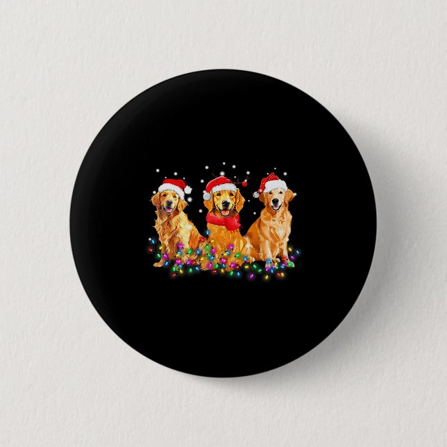 Golden Retriever Hund Julbelysning Söt Matchande Knapp (Framsida)