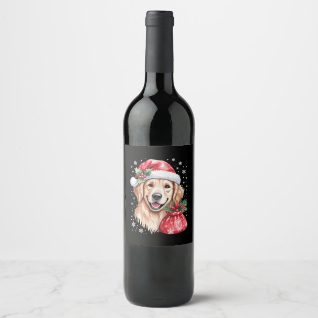 Golden Retriever Hund-Julfesten Julljus Vinflaska Etikett (Framsida)