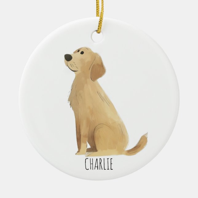 Golden Retriever Hund Julgransprydnad Keramik (Framsidan)