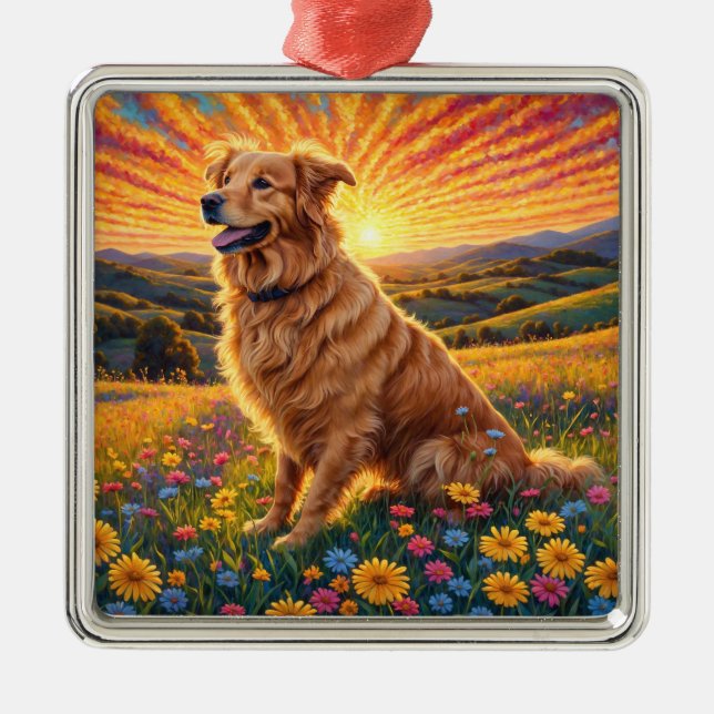 Golden Retriever hund Julgransprydnad Metall (Framsidan)