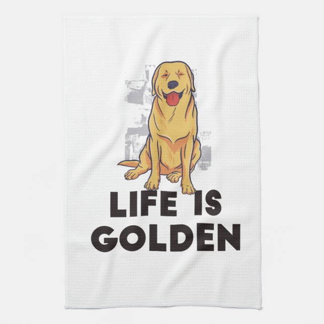Golden Retriever Hund - Livet är gyllene Kökshandduk (Vertikal)