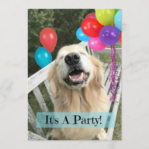 Golden Retriever-Hund med ballonger Anpassningsbar Inbjudningar