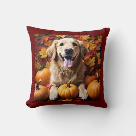 Golden Retriever-Hund med höstpumpor & Löv Kudde