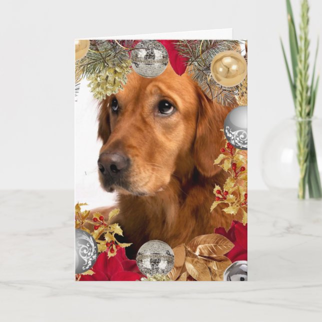 Golden Retriever Hund med Julkrans Semester Kort (Framsida)