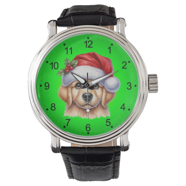 Golden Retriever Hund med Jultomten Stil-82535 Armbandsur (Framsida)