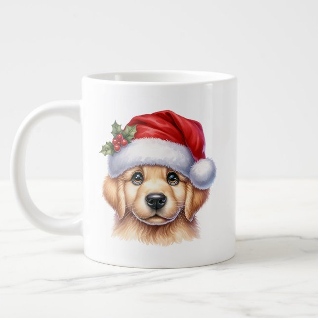 Golden Retriever Hund med Jultomten Stil-82535 Jumbo Mugg (Vänster)