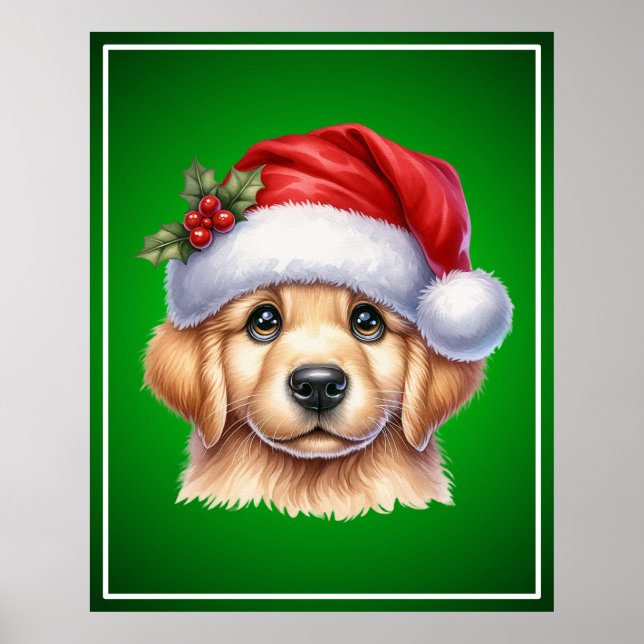 Golden Retriever Hund med Jultomten Stil-82535 Poster (Framsidan)