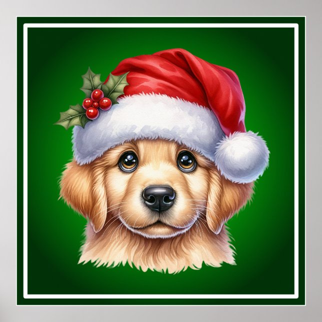 Golden Retriever Hund med Jultomten Stil-82535 Poster (Framsidan)