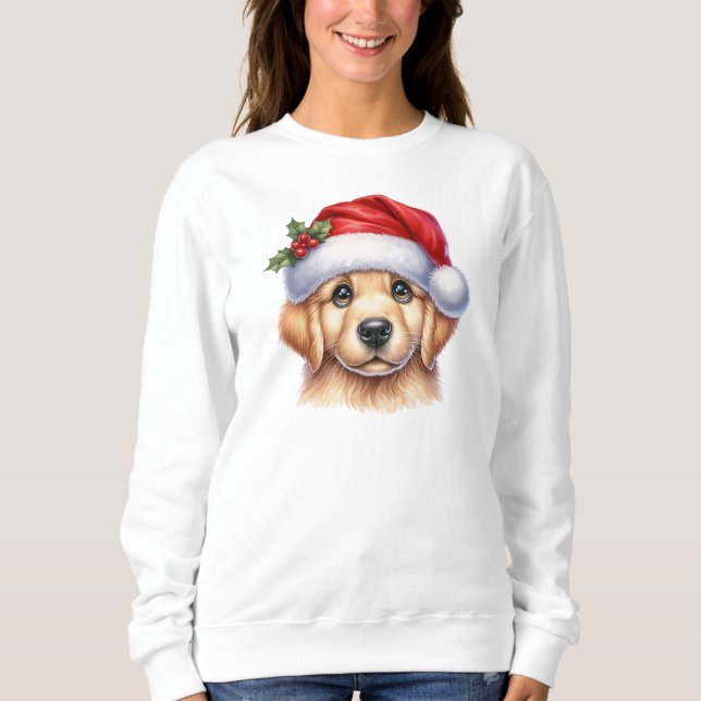 Golden Retriever Hund med Jultomten Stil-82535 T Shirt (Framsida)