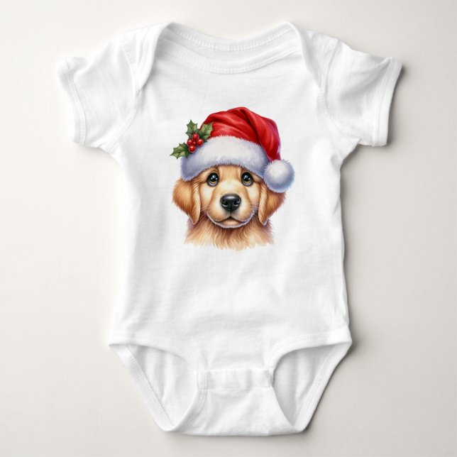 Golden Retriever Hund med Jultomten Stil-82535 T Shirt (Framsida)