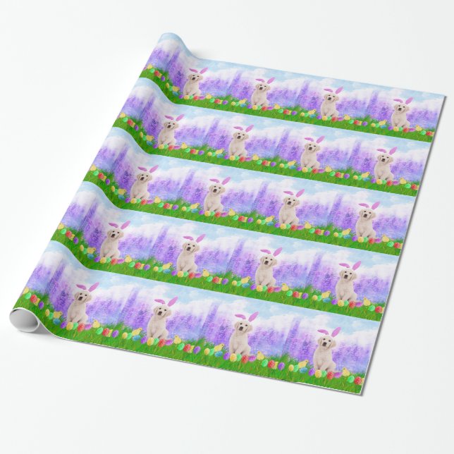 Golden Retriever Hund med Påskägg Bunny Chicks Presentpapper (Utrullad)