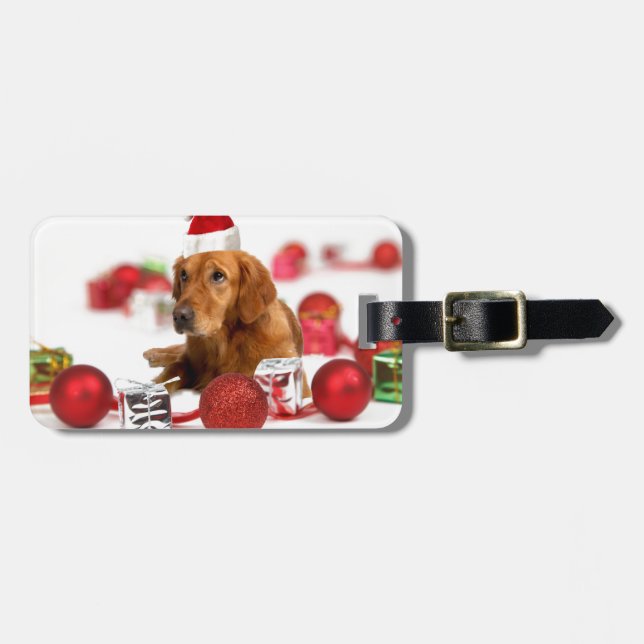 Golden Retriever Hund Med Röd Tomtehatt Jul Bagagebricka (Horisontell Framsida)