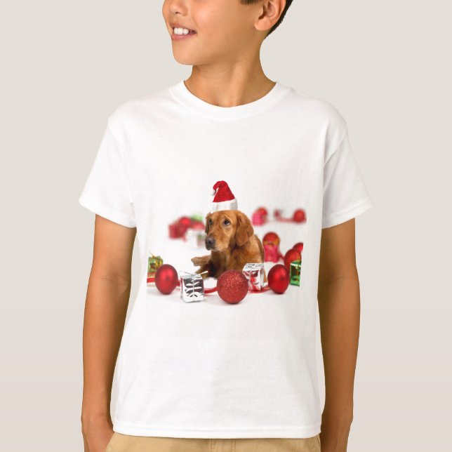 Golden Retriever Hund Med Röd Tomtehatt Jul Tee (Framsida)